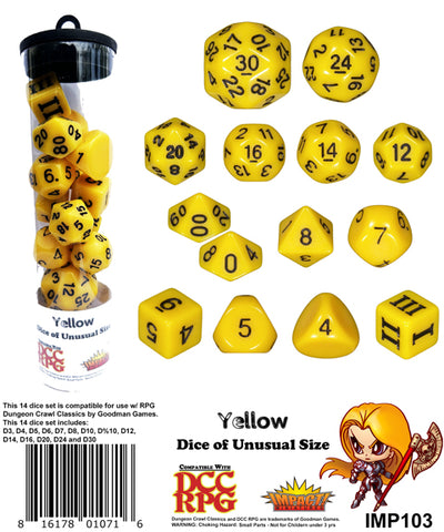 Dice of Unusual Size: Yellow - DCC & MCC Weird Dice
